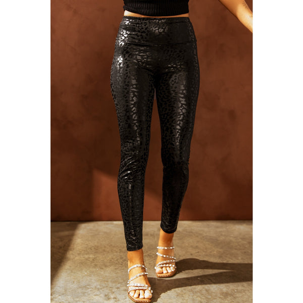 Solange Black Shiny Leopard Leggings