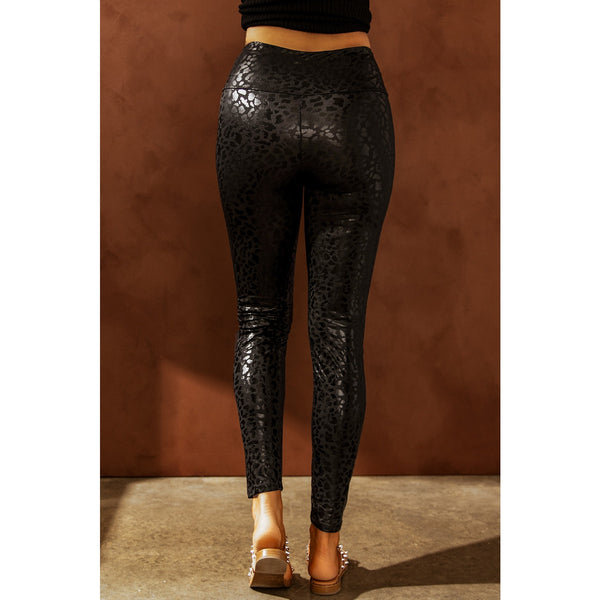 Solange Black Shiny Leopard Leggings