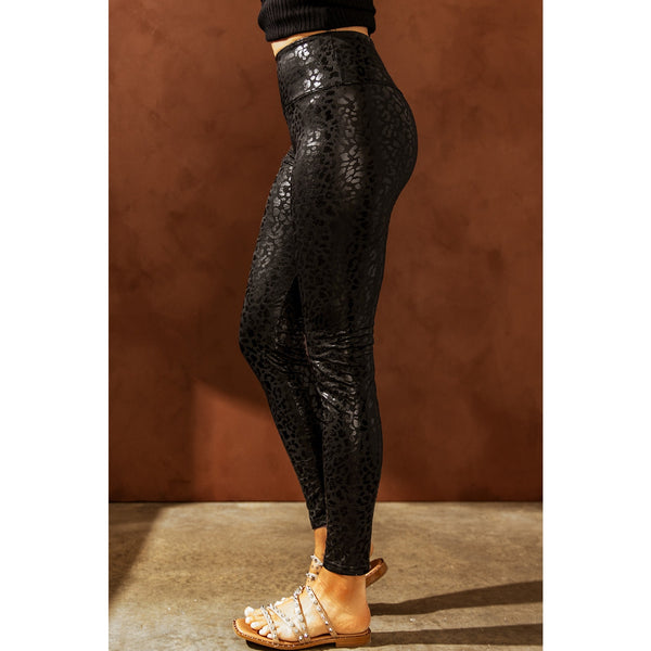 Solange Black Shiny Leopard Leggings