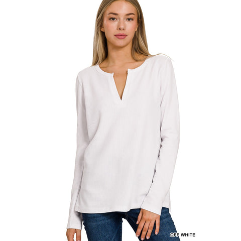 NWT OFF WHITE BABY WAFFLE V-NECK LONG SLEEVE TOP