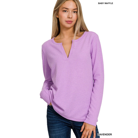 NWT LAVENDER BABY WAFFLE V-NECK LONG SLEEVE TOP