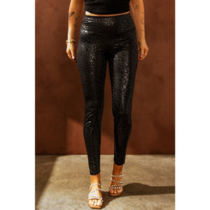 Solange Black Shiny Leopard Leggings