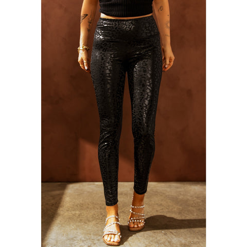 Solange Black Shiny Leopard Leggings